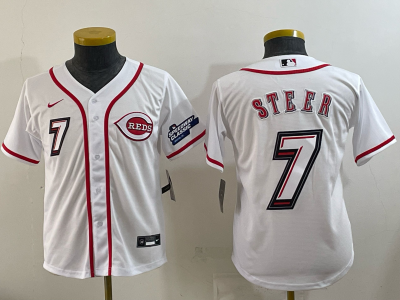 Youth Cincinnati Reds #7 Steer white Nike MLB 2025 Jersey 01->new york mets->MLB Jersey